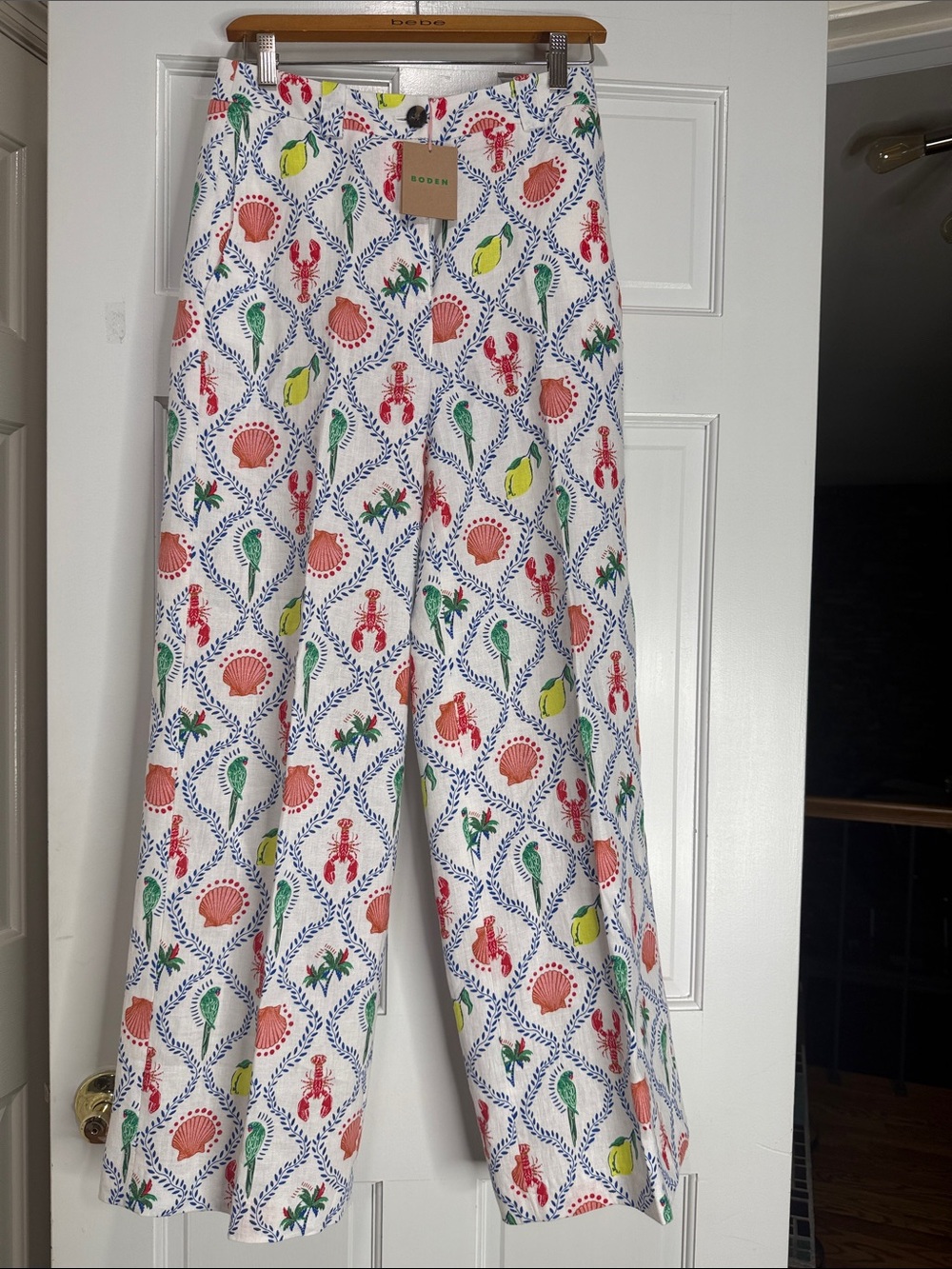 Boden Lobster Print Linen Blend pants 2R